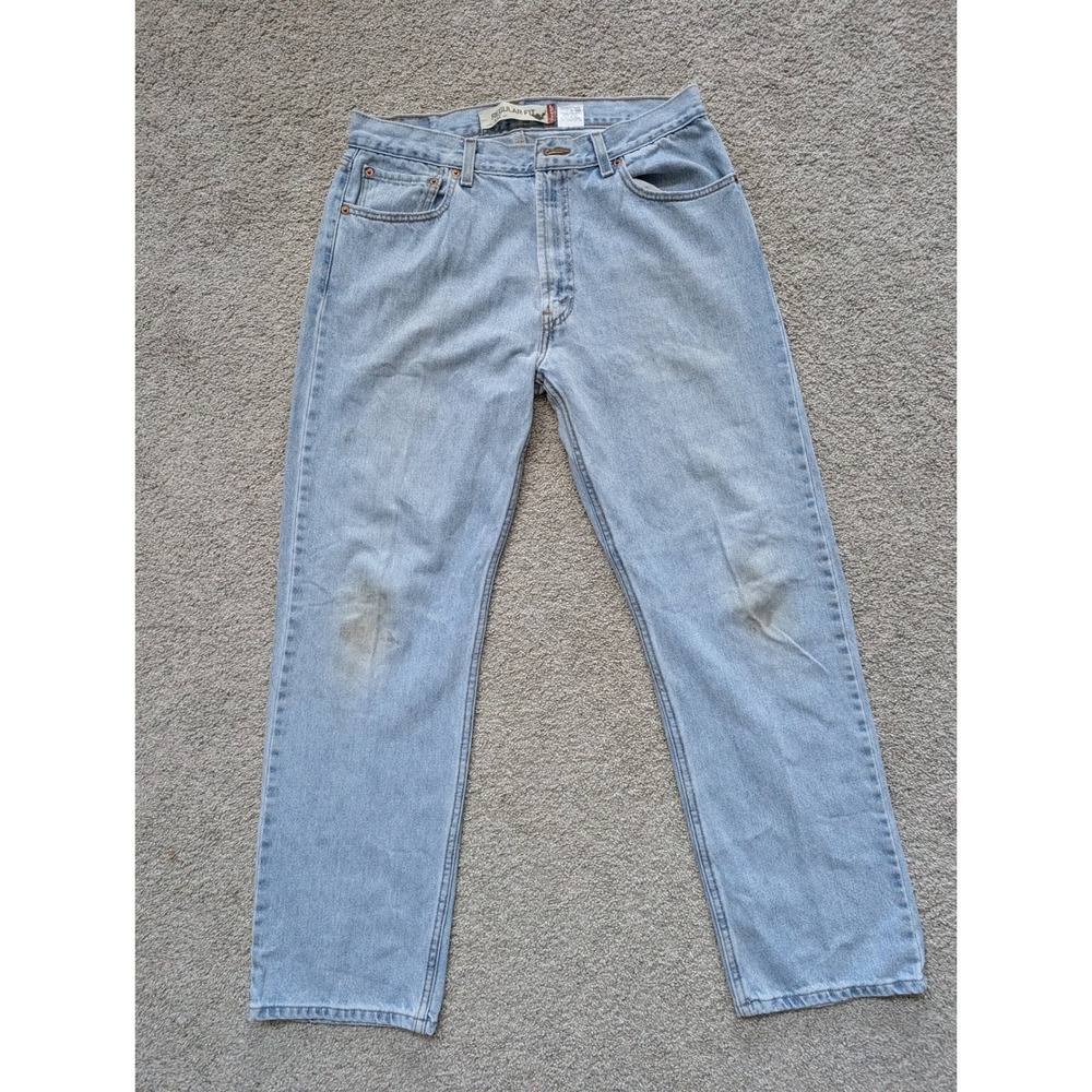 Levi's 505 Regular Fit Jeans Mens 36x32 Cotton Light Blue Faded Distressed Y2K